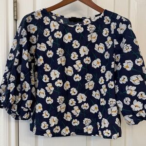 Monarc Navy Floral Puff Sleeve Blouse – Women’s Medium, Spring Top